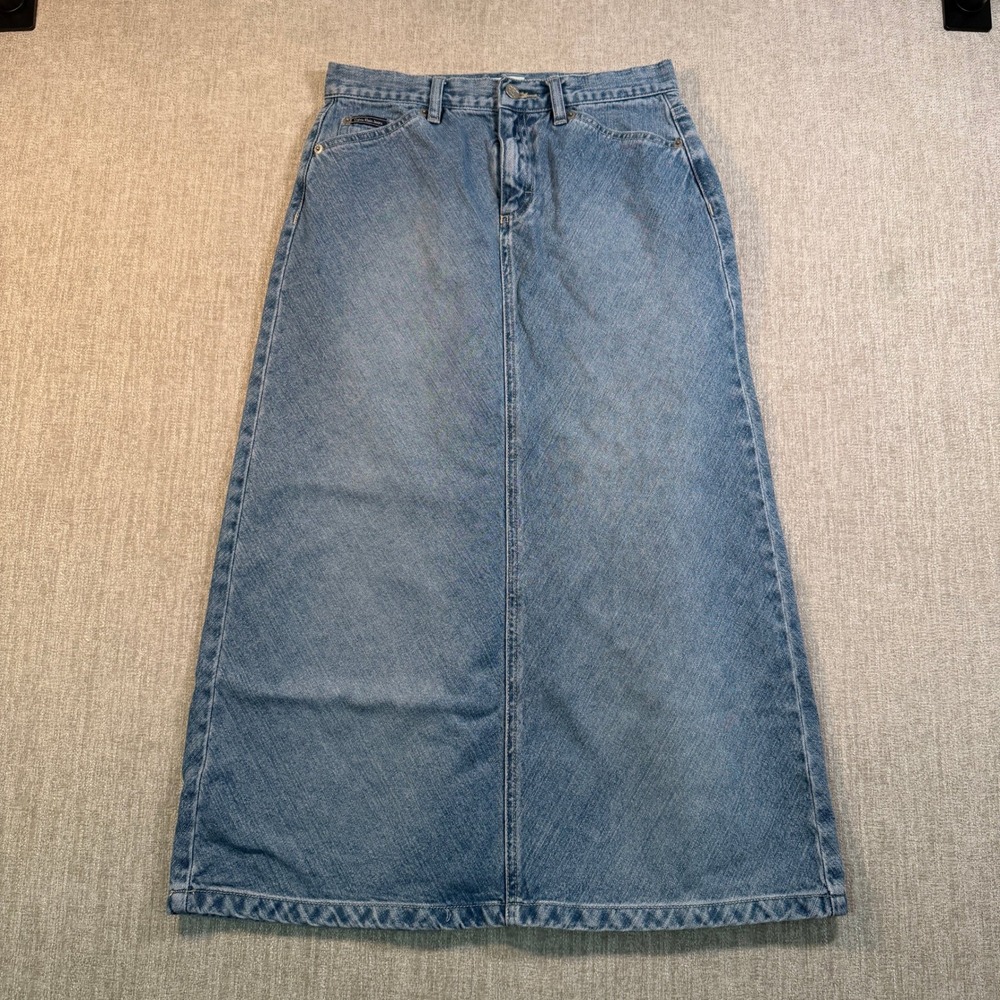 Vintage Calvin Klein Jeans Denim Maxi Skirt Size 4 Medium Wash A-Line 90s Cotton